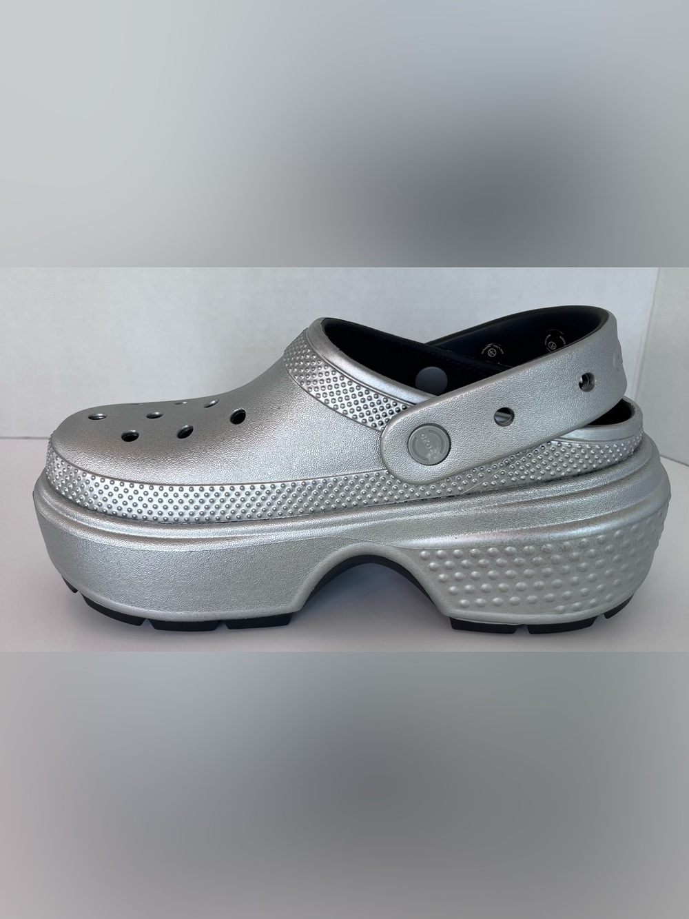 Women Crocs Stomp Metallic Clogs in Silver - Picture 10 of 14